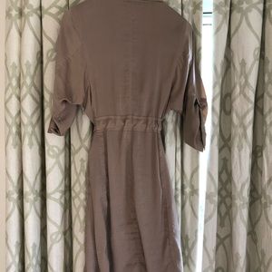 Bcbg wrap tan dress with draped collar